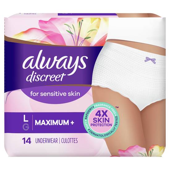 Always Discreet for Sensitive Skin Underwear - L Maximum Plus, 14 ct