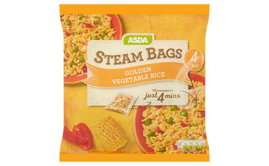 Asda Steam Bags Golden Vegetable Rice 4 x 200g (800g)