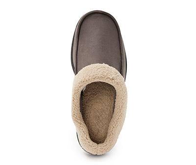 Dearfoams Men's L Pavement Gray & White Furry-Cuff Clog Slipper (large /gray)