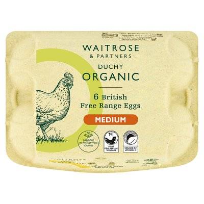 Waitrose Duchy Organic British Free Range Eggs Medium (6 ct)