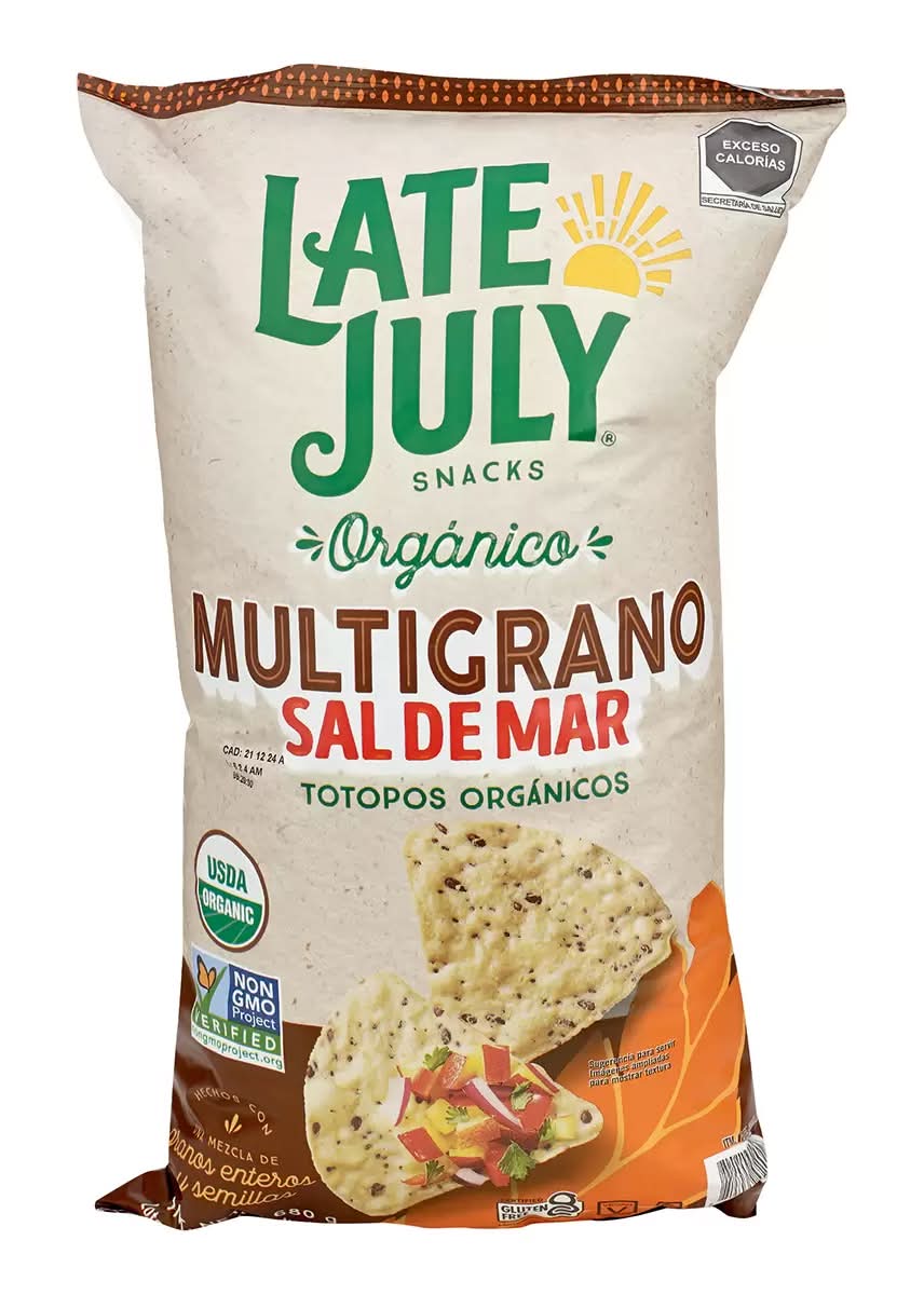 Late July · Multigrano totopos orgánicos de maíz con sal de mar (680 g)