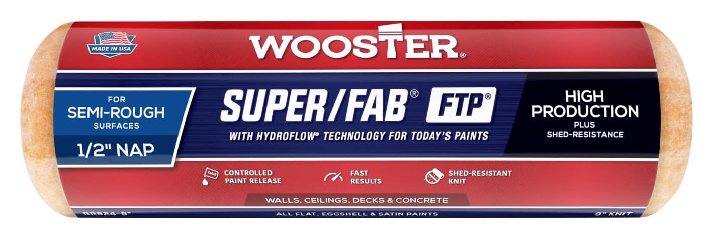 Wooster Super/Fab Ftp Synthetic Blend 9 In. W X 1/2 In. Paint Roller Cover 1 Pk