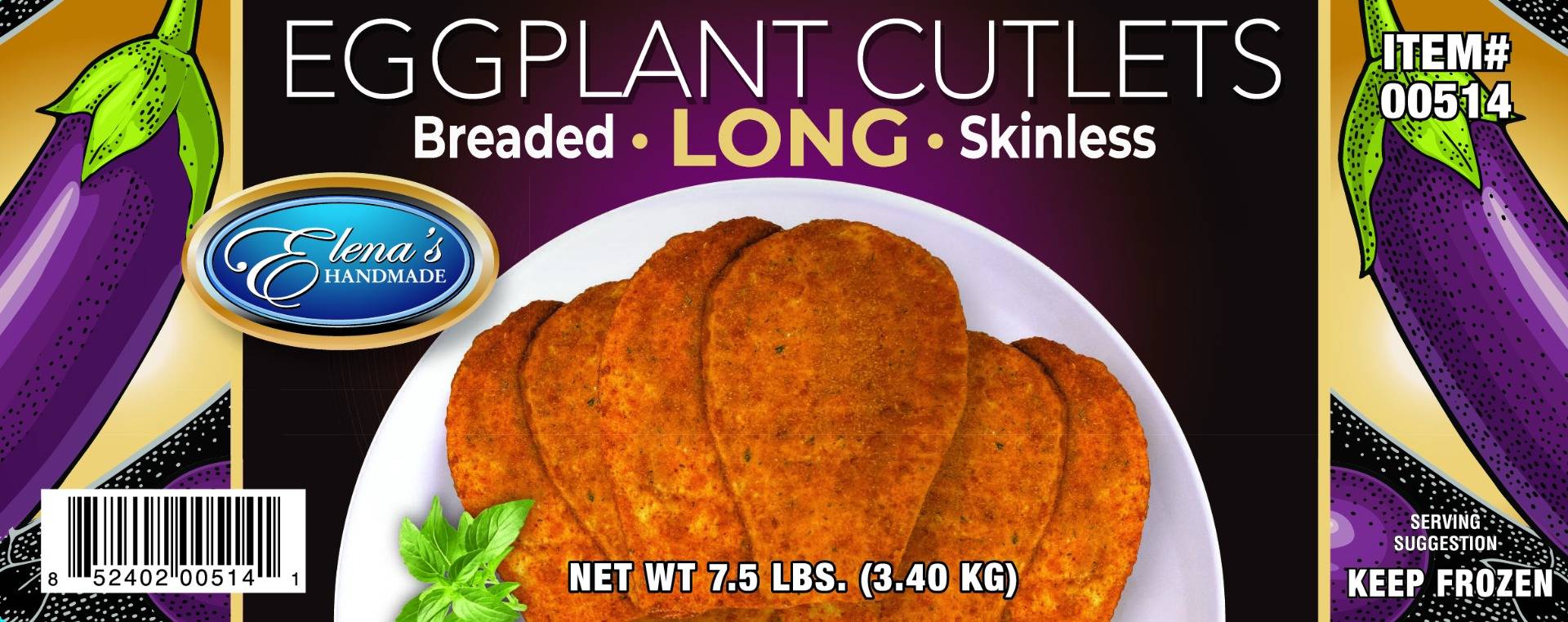 Elenas - Breaded Naples Eggplant Cutlets - 7.5lb box (1 Unit per Case)