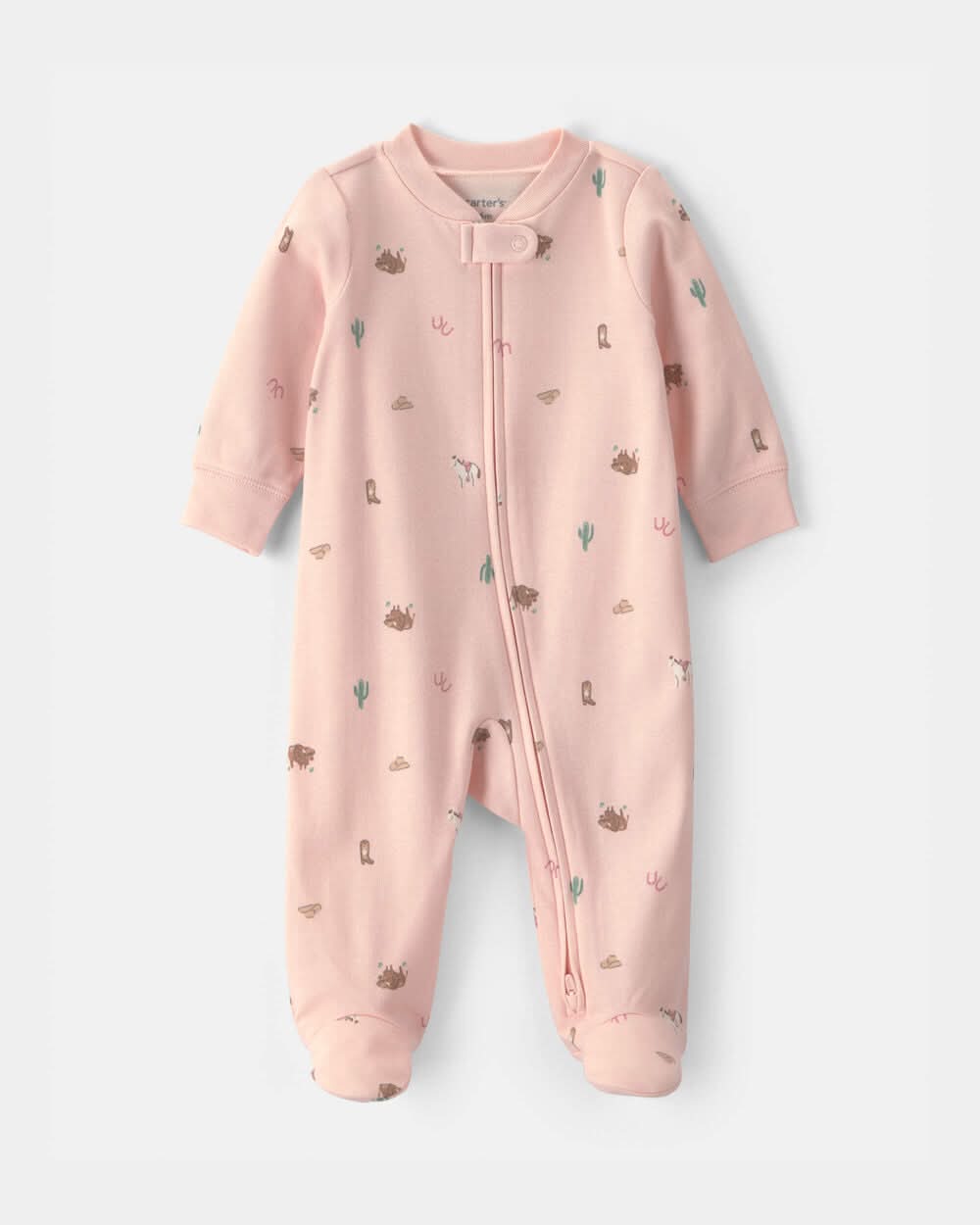 Baby Girl Western 100% Cotton 2-Way Zip Sleep & Play Pajamas - Pink - Preemie (Up to 6lbs)
