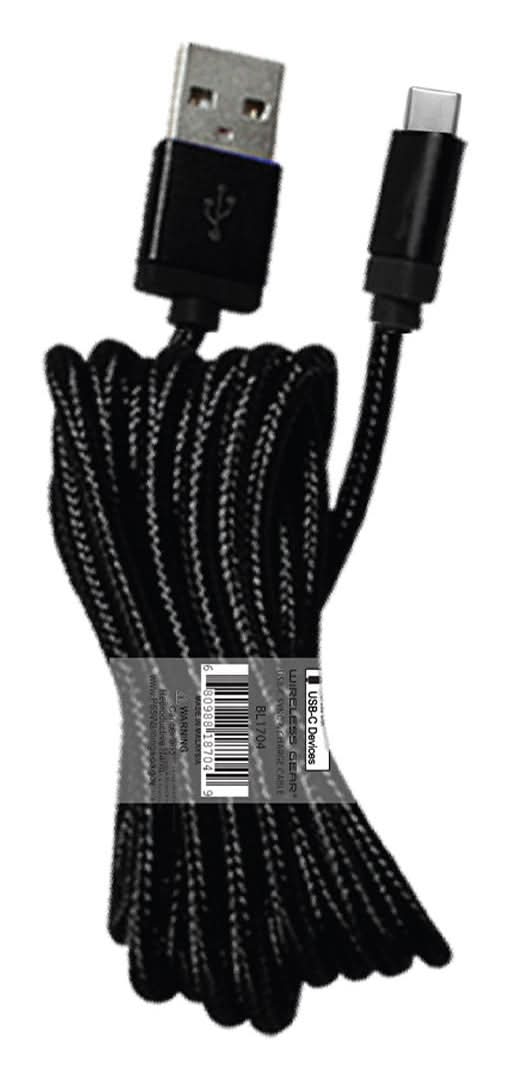 Wireless Gear Usb-C Fabric Cable, 6 ft, Black