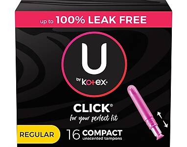 U by Kotex Click Regular Compact Tampon, Unscented, 16/Pack (53445)