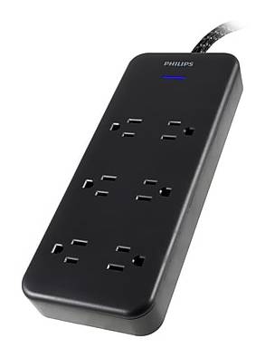 Philips 6-Outlet Adapter-Spaced Surge Protector, 1080J, 8 ft. Braided Cord, Black (SPC6066BB/37-T2)