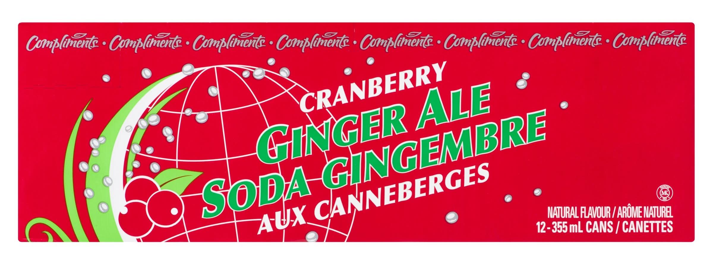 Compliments Ginger Ale Soda, Cranberry (12 x 355 ml)