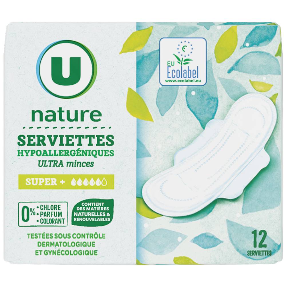 Les Produits U - U serviettes hygiéniques ultra minces super + (12 pièces)