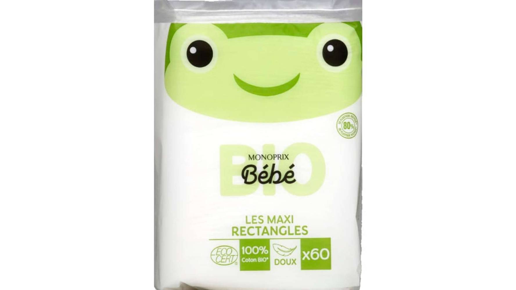 Monoprix bébé Les Maxi Rectangles 100% coton bio doux - Bébé Le paquet de 60