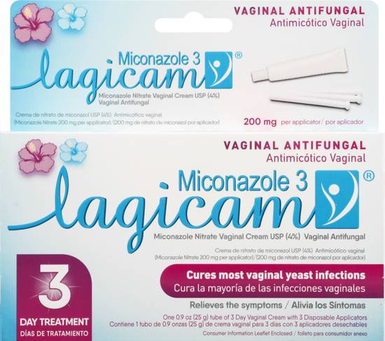 Lagicam 200 mg Miconazole 3 Vaginal Antifungal (3 ct)