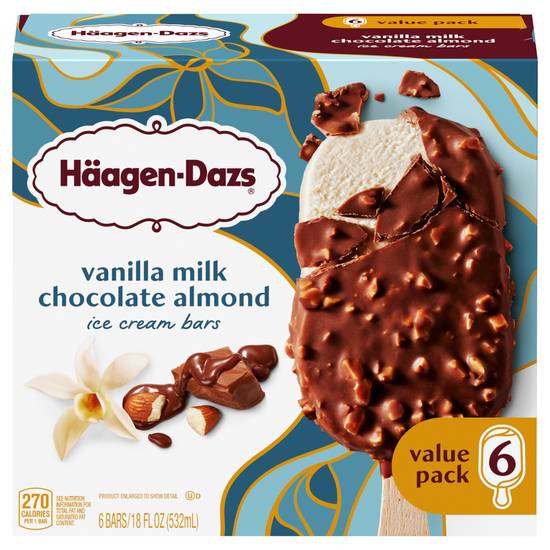 Haagen-Dazs Vanilla & Chocolate Almond Ice Cream Bars (6 x 3 fl oz)