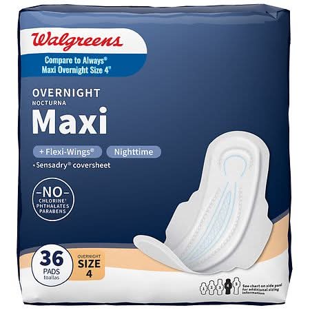 Walgreens Unscented Maxi Pads With Flexi-Wings, Women, 4 (36 ct)