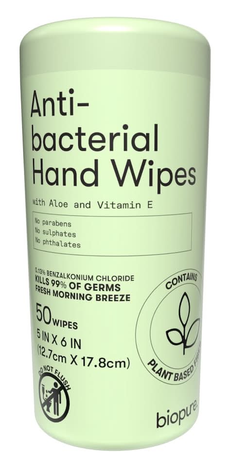 Biopure Anti-Bacterial Hand Wipes, Fresh Morning Breeze, 5x6 in (50 ct)