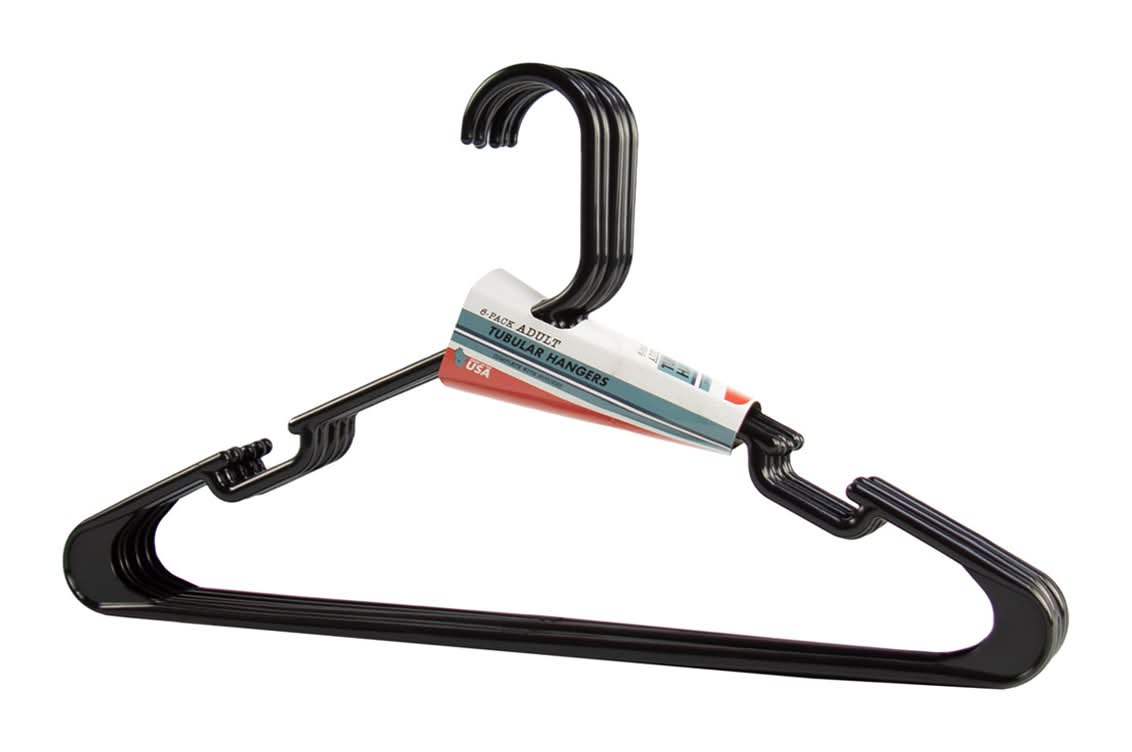 Plastic Tubular Hangers Black 6 Ct