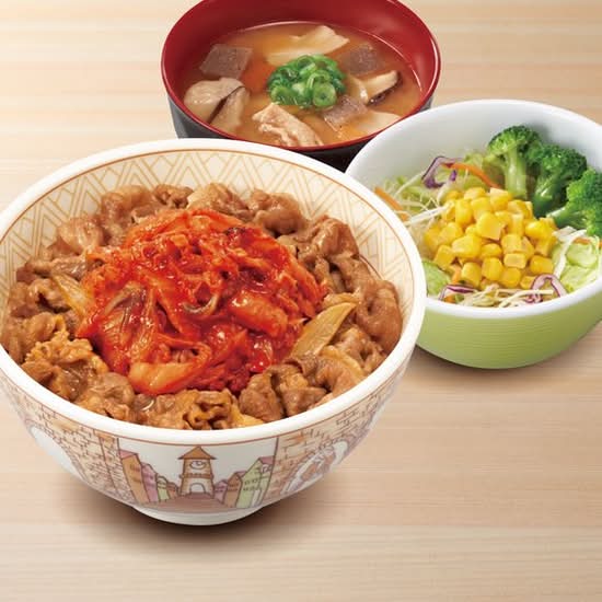 キムチ牛丼とん汁サラダセット