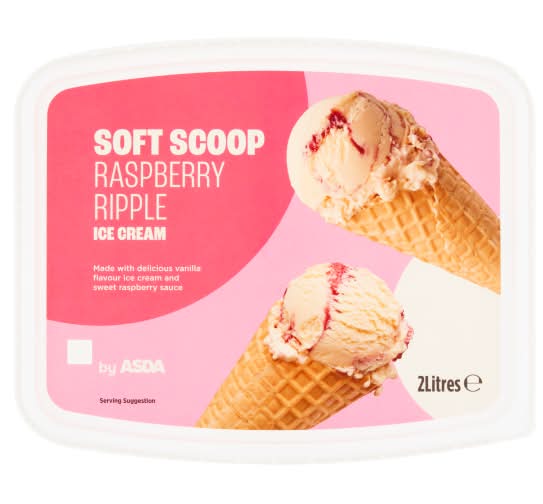 ASDA Raspberry Ripple-Vanilla, Soft Scoop Ice Cream (2L)