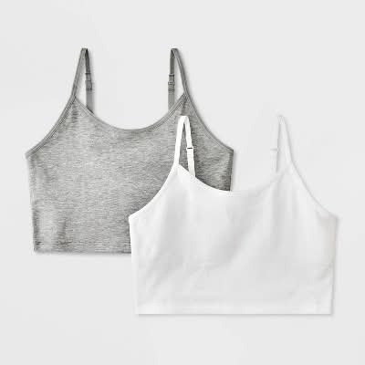 Cat & Jack Girl's Cotton Shelf Bra Cami, L, White/Gray (2 ct)