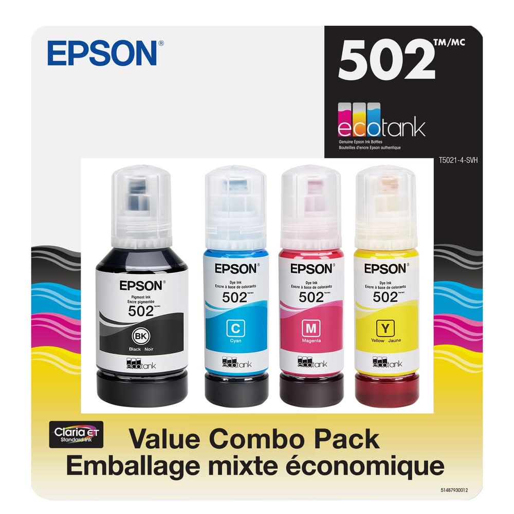 Epson T5021 - Ensemble De 4 Bouteilles D’Encre Noire Et Tricolore / Epson T5021 Ecotank Black And Tri-Colour Ink Bottle Combo Pack
