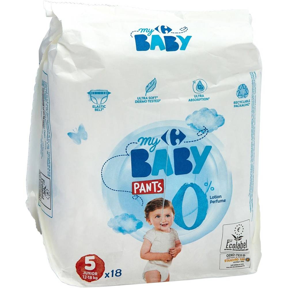 Couches Culottes Bébés Pants 12 - 18 kg taille 5 CARREFOU BABY - le paquet de 18 couches culottes