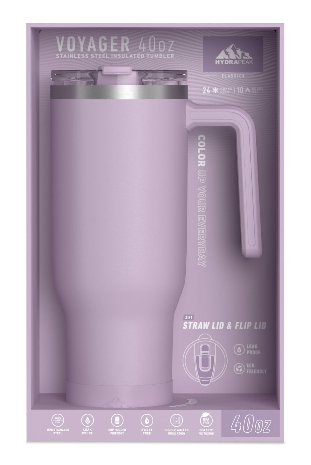 HydraPeak Voyager Tumbler With Straw Lid, Digital Lavender