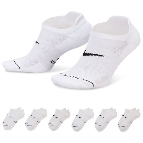 Nike Womens Everyday Elevated No Show Socks 6 Pack - White/Black Size L