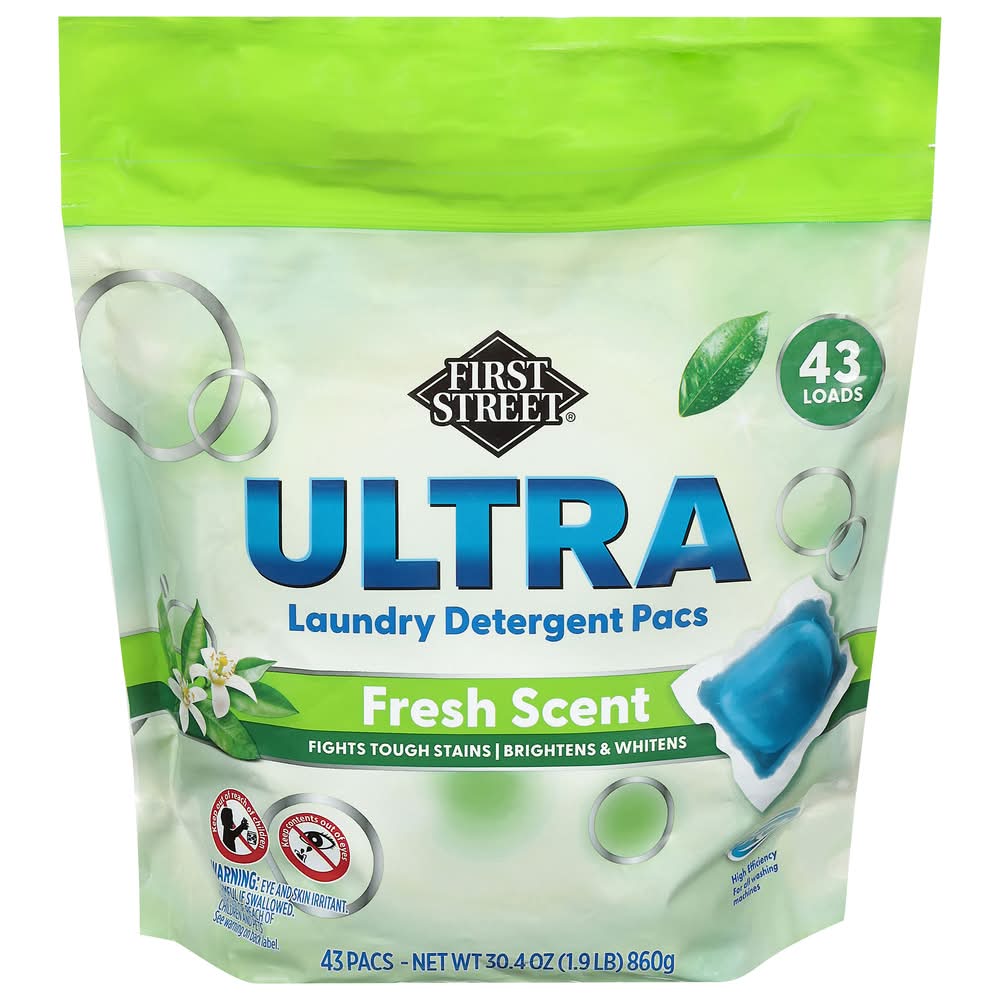 First Street Ultra Laundry Detergent Pacs, Fresh (30.4 oz, 43 ct)