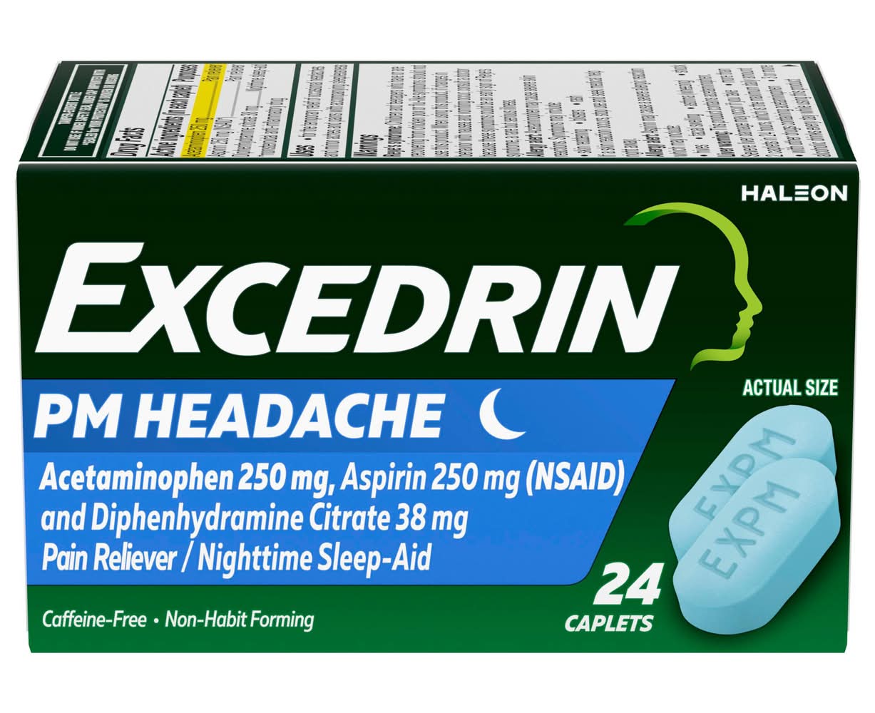 Excedrin Pm Pain Reliever and Nighttime Sleep-Aid Caplets For Headache Relief (1.6 oz)