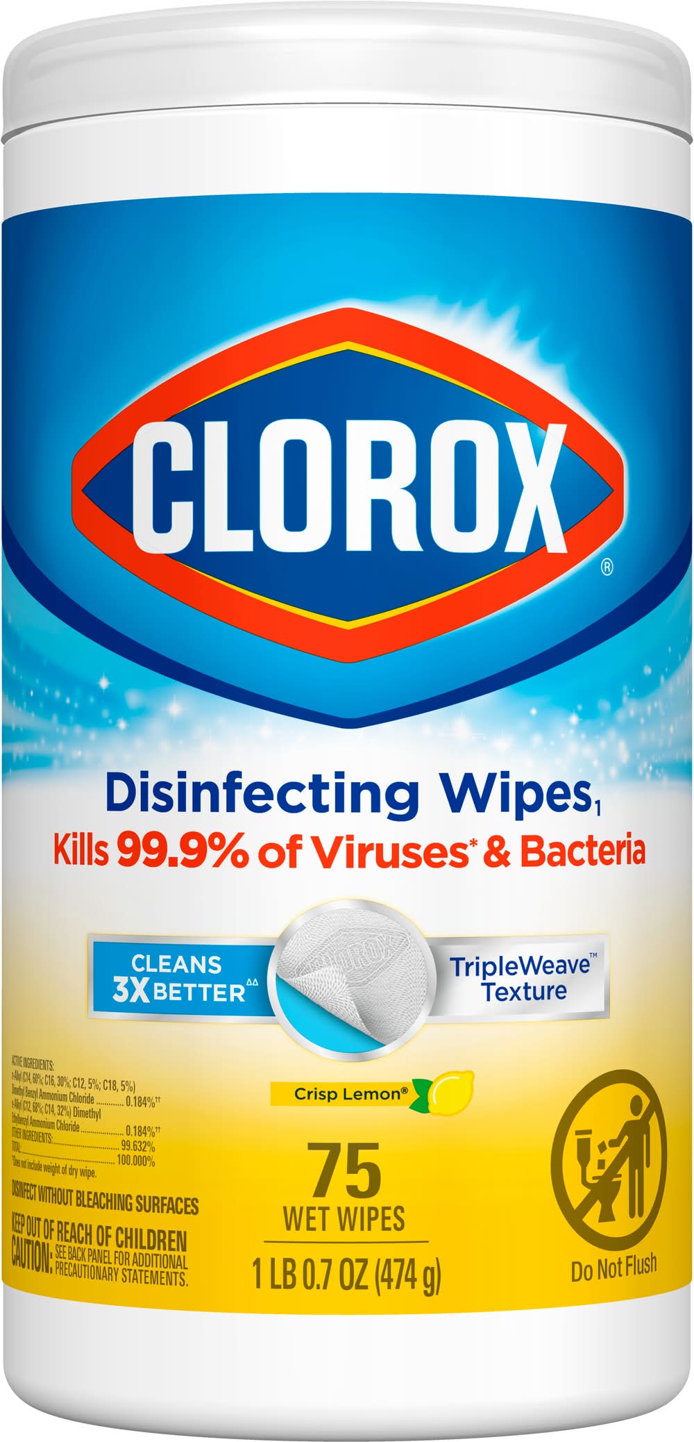 Clorox Disinfecting Wipes, Crisp Lemon (1.13 lbs, 75 ct)
