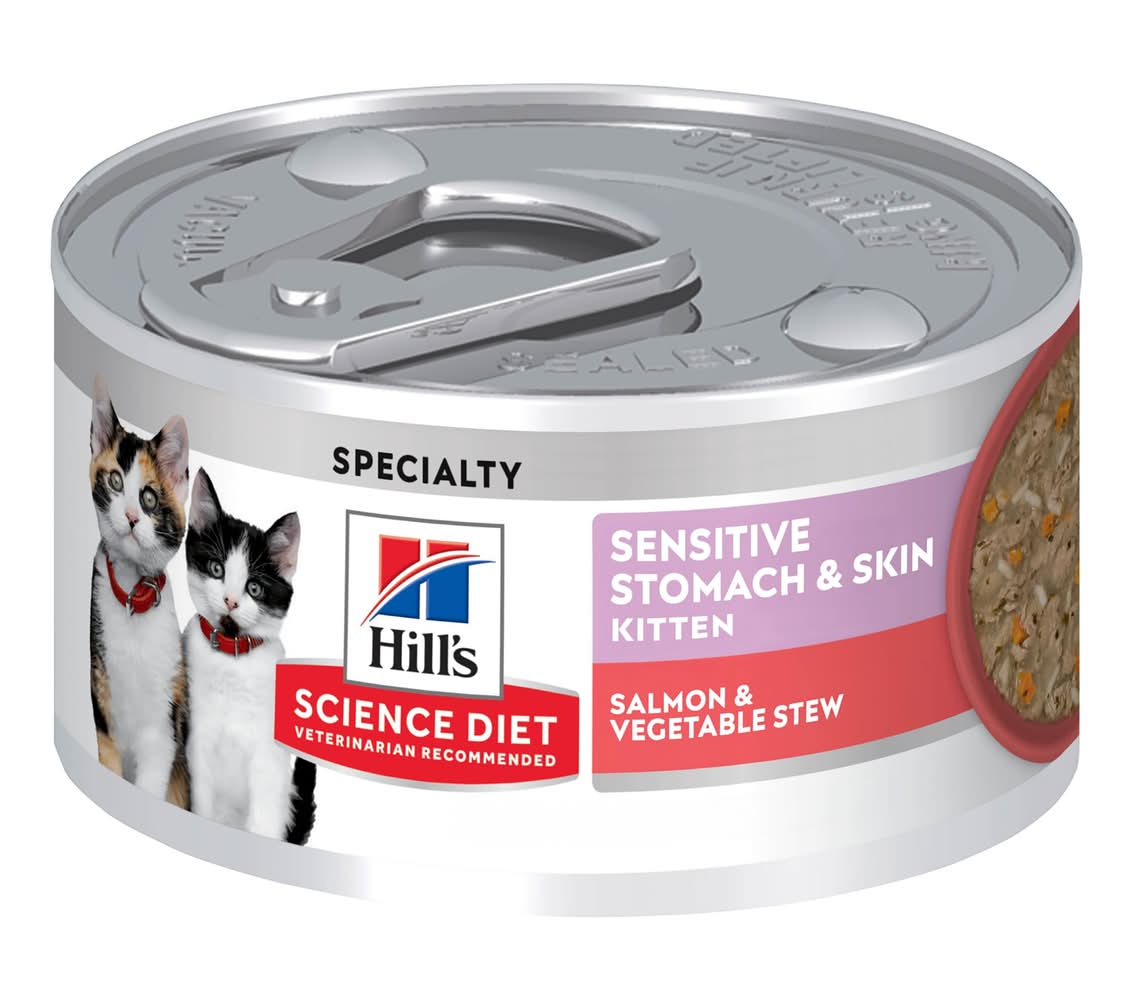 Hill's Science Diet Kitten Wet Food - Sensitive Stomach and Skin Stew, 2.8 Oz (Flavor: Salmon & Vegetable, Size: 2.8 Oz)