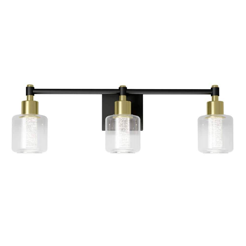 Artika Champagne Globe 26 In. 3 Light Black & Gold Modern Integrated Led 5 Cct Vanity Light Bar For Bathroom With Bubble Glass