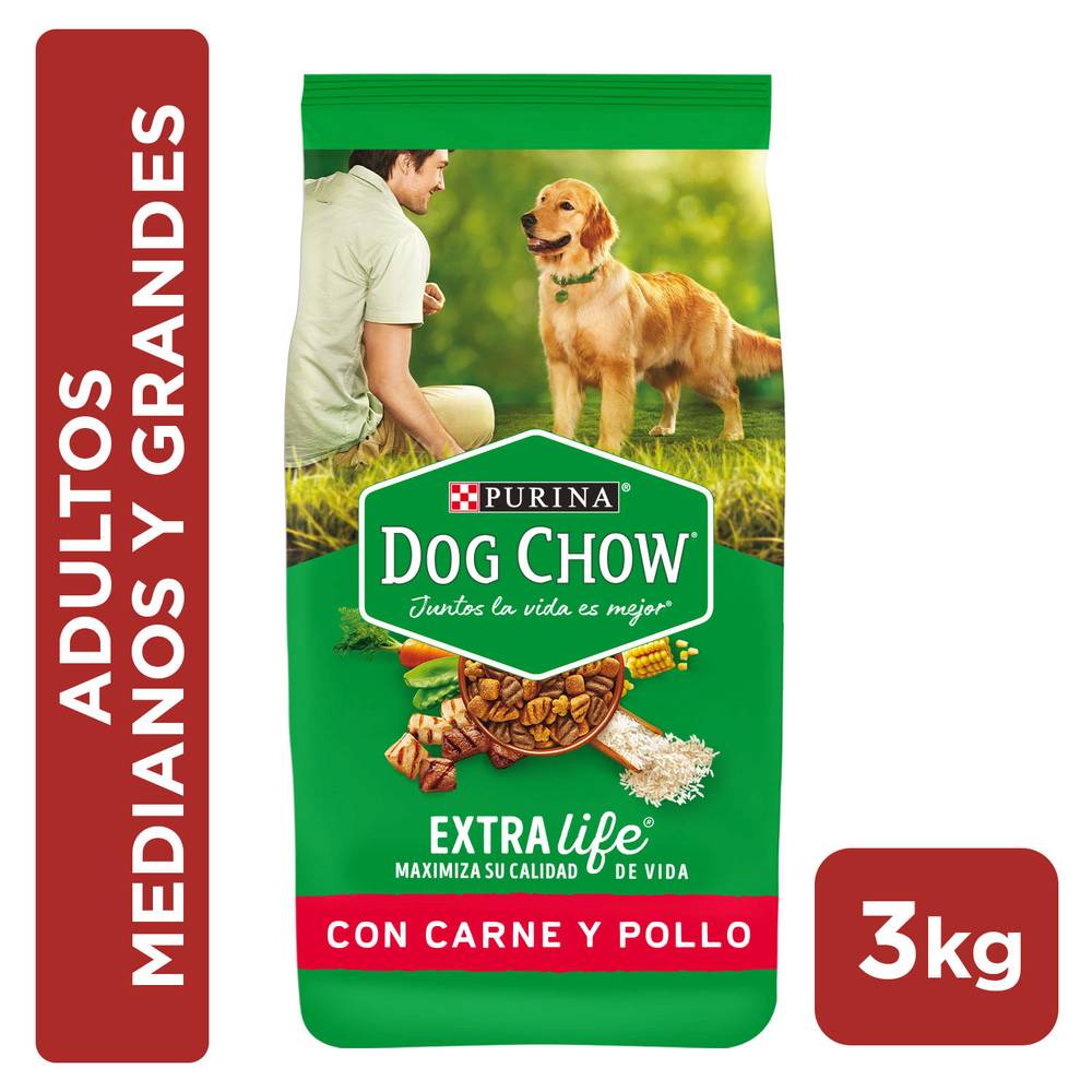 Dog chow alimento perro adulto, medianos y grandes sabor carne y pollo (bolsa 3 kg)