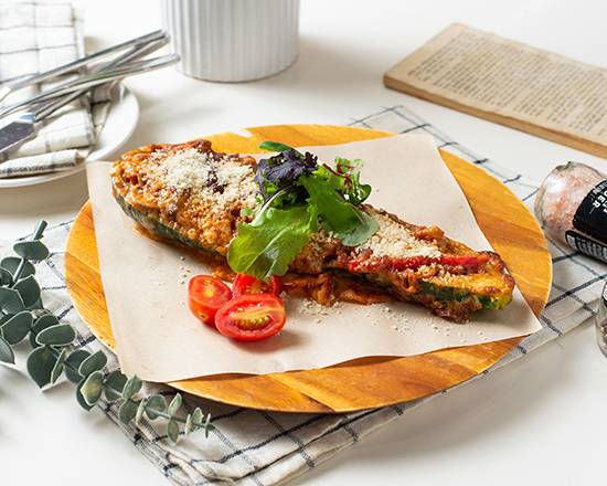 焗烤豆腐節瓜船 BakedCheesyStuffedZucchiniBoats