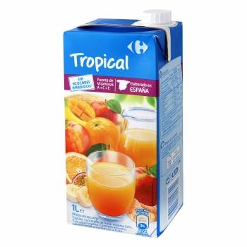 Bebida tropical Carrefour sin azúcar añadido brik 1 l.