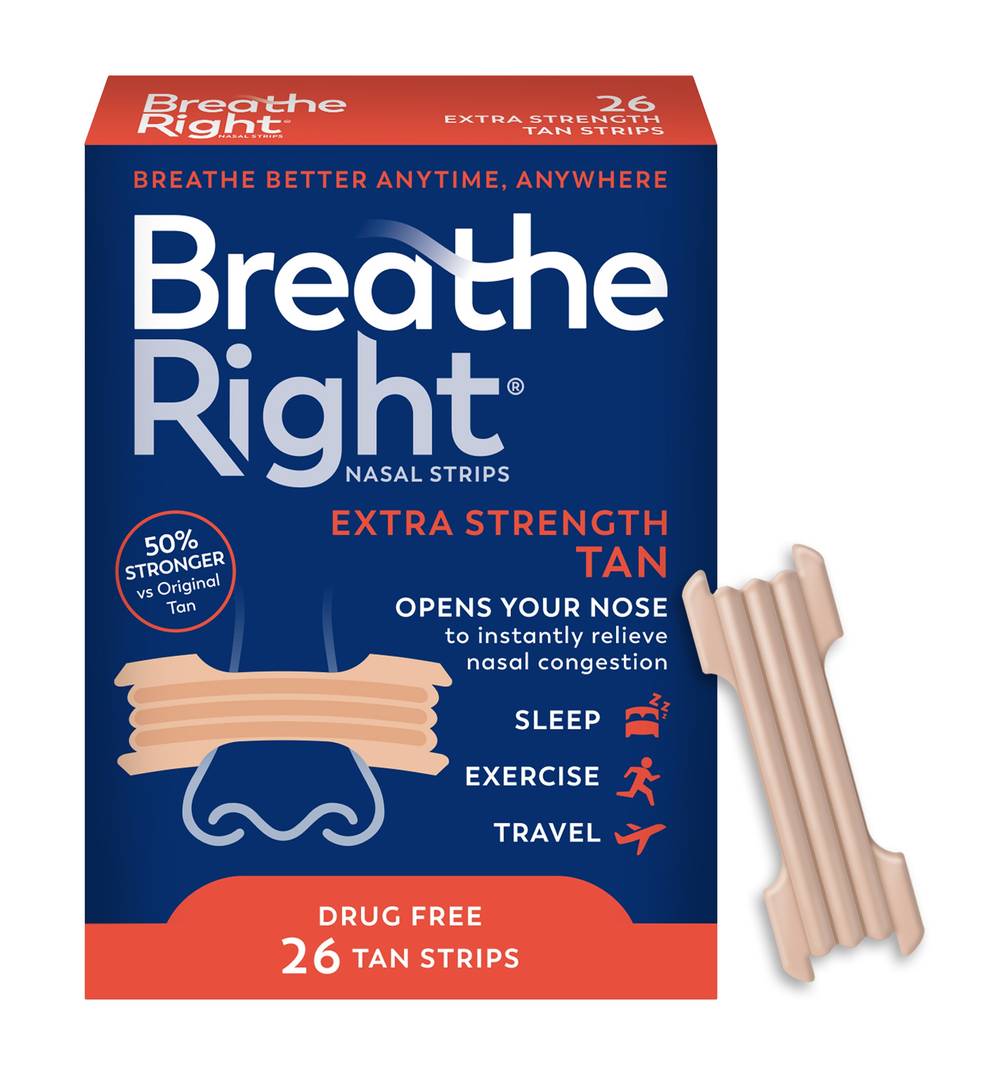 Breathe Right Extra Strength Nasal Strips, Tan, 26 Ct