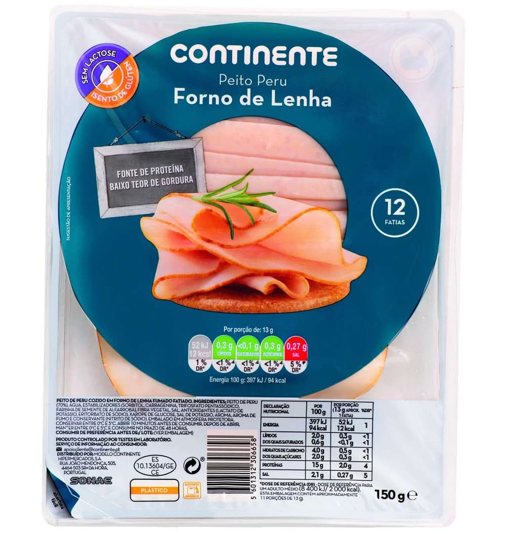 Fiambre de Peito de Peru Forno de Lenha Fatiado Continente (emb. 150 gr)