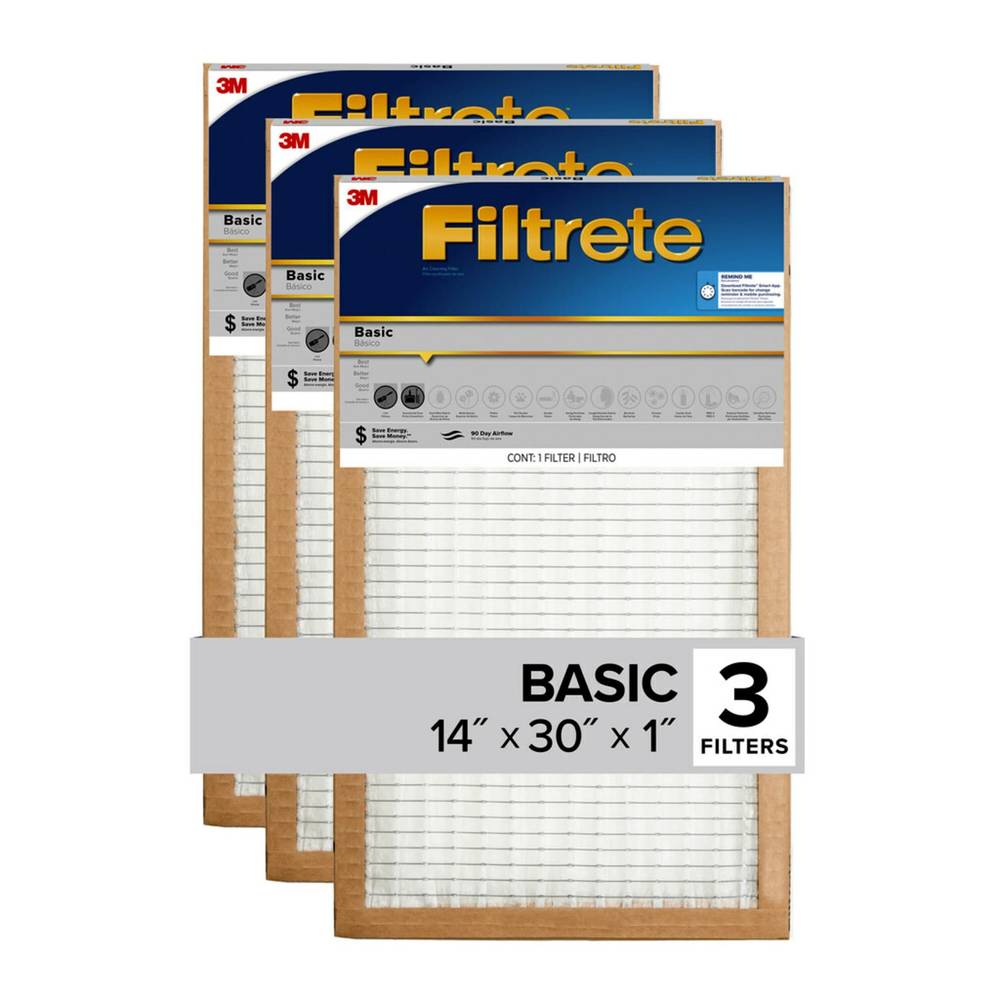 Filtrete 14-in W x 30-in L x 1-in MERV 5 Basic Pleated Air Filter (3-Pack) | FBL24-3PK-4