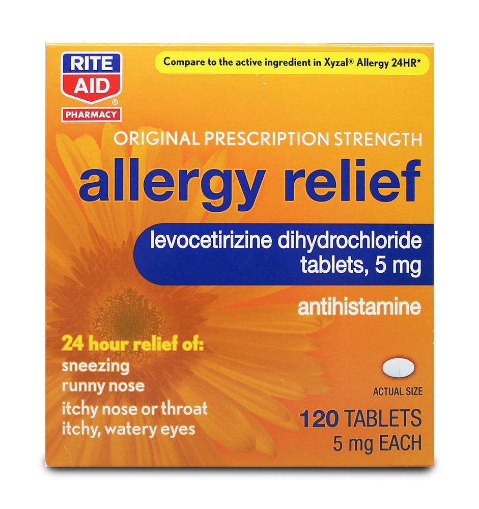 Rite Aid Allergy Relief Original Prescription Strength Levocetirizine Dihydrochloride Tablets (120 ct)