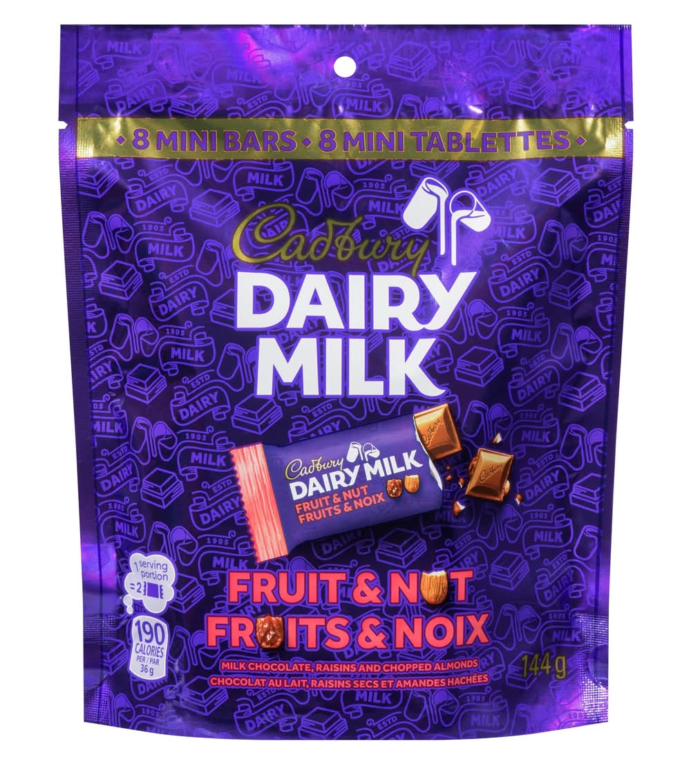 Cadbury Dairy Milk Chocolate Bar, Fruit & Nut (144 g, 8 ct)