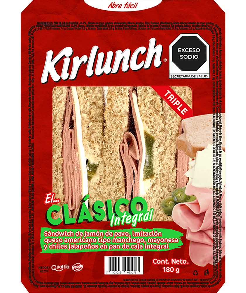 Kirlunch · Sándwich triple integral, jamón de pavo (180 g)