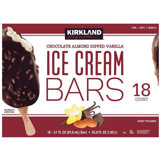 Kirkland Signature Chocolate Almond Dipped Vanilla Ice Cream Bars (18 x 3.1 fl oz)