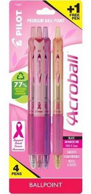 Acroball Breast Cancer Awareness Premium Ballpoint Pens, 0.7mm, Black (4 ct)