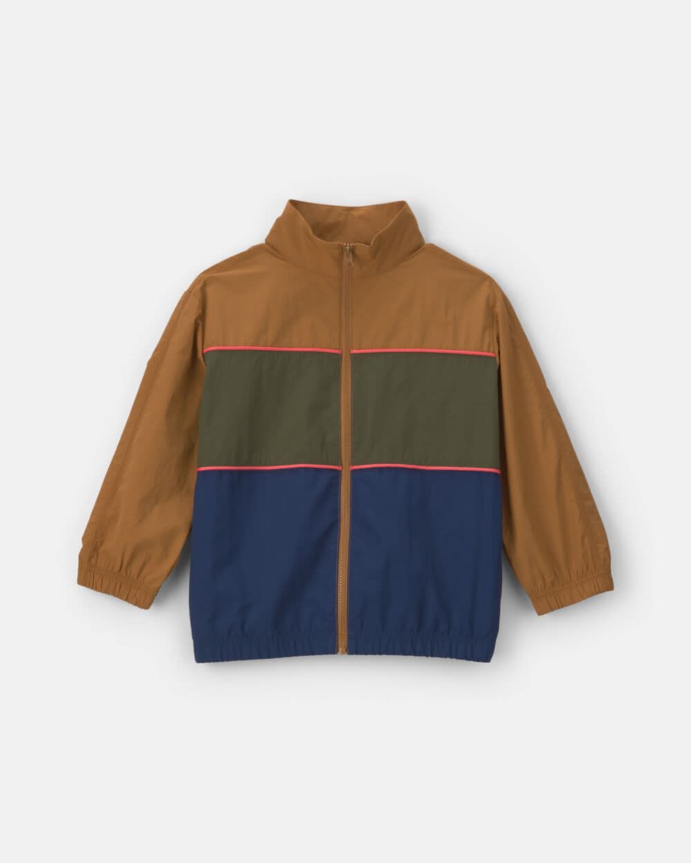 Boys Color Block Active Zip-Up Jacket - Brown/Olive Green/Navy Blue - 7