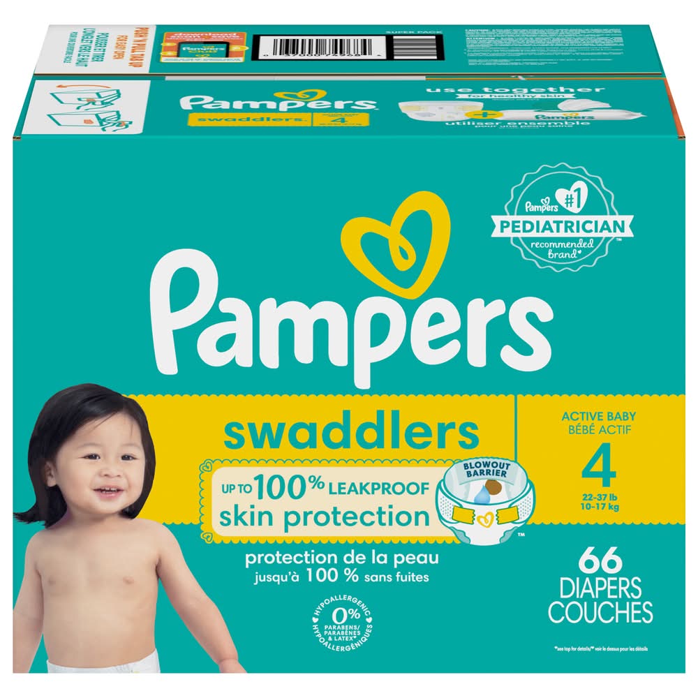 Pampers Swaddlers Active Baby Diapers, 4 (66 ct)