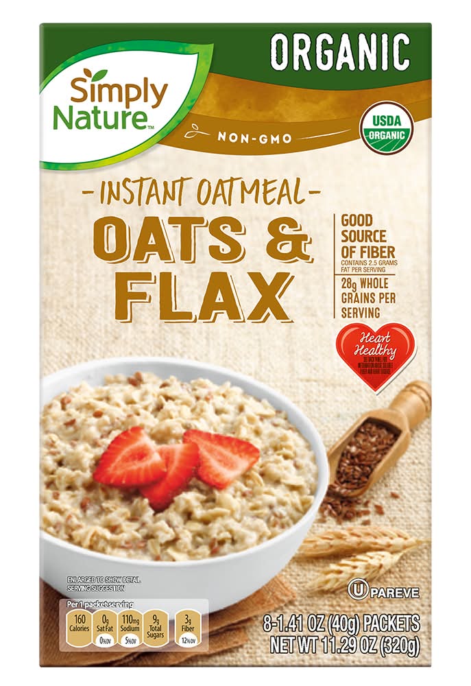 Simply Nature Organic Instant Oatmeal, Oats & Flax (8 x 1.41 oz)
