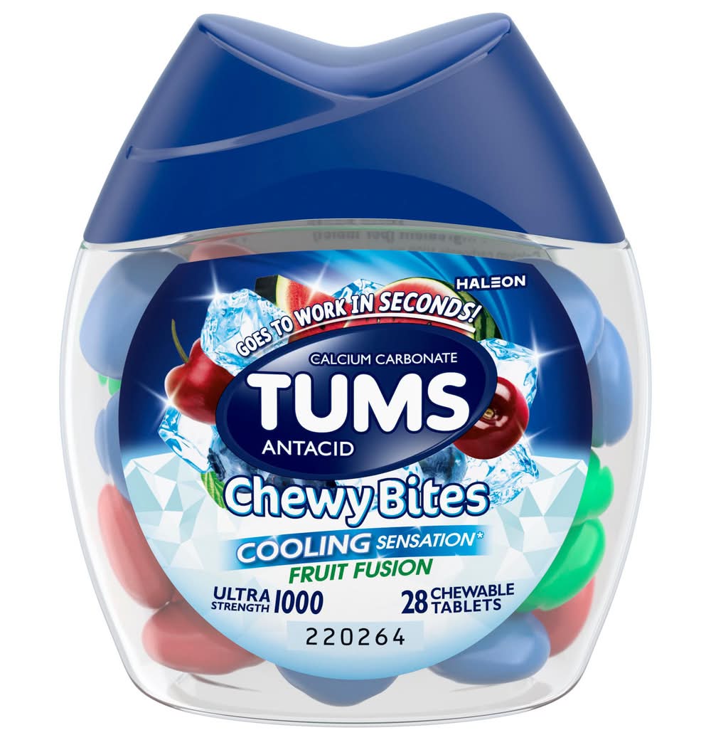 TUMS Ultra Strength Cooling Sensational Antacid Chewable Tablets, Fruit Fusion (28 ct)