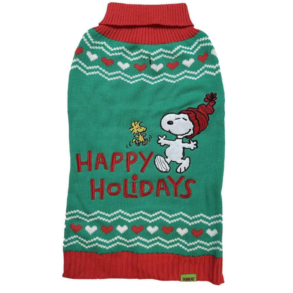 Peanuts Happy Holidays Sweater (Color: Green, Size: X Large)