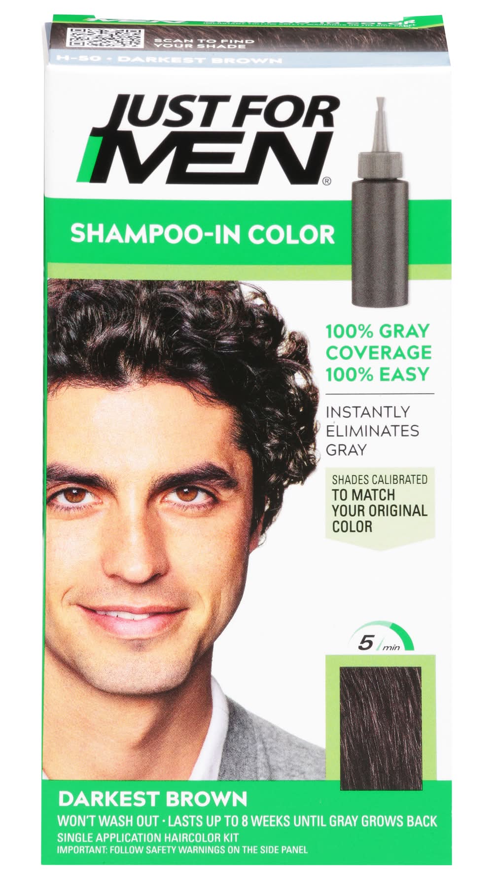 Just For Men H-50 Darkest Brown Shampoo-In Color (1.8 oz)