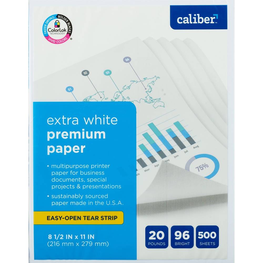Caliber Extra White Premium Paper 8.5 x 11, 500 ct