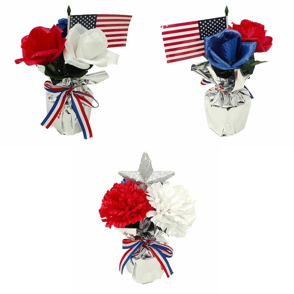 Summer Flower Patriotic Artificial Potted Floral, Assorted Styles, 1-ct.